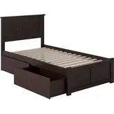 Nantucket Twin XL Bed with Flat Panel Footboard & 2 Urban Bed Drawers in Espresso