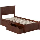 Nantucket Twin XL Platform Bed with Footboard, 2 Drawers & Charging in Walnut