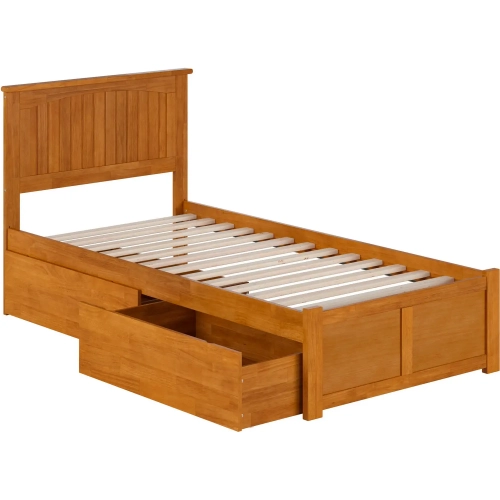 Nantucket Twin XL Platform Bed with Footboard, 2 Drawers & Charging in Light Toffee