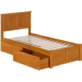 Nantucket Twin XL Platform Bed with Footboard, 2 Drawers & Charging in Light Toffee