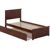 Nantucket Twin XL Platform Bed with Footboard, Twin XL Trundle & Charging in Walnut
