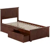 Nantucket Twin XL Platform Bed with Footboard, 2 Drawers & Charging in Walnut