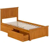 Nantucket Twin XL Platform Bed with Footboard, 2 Drawers & Charging in Light Toffee