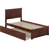 Nantucket Twin Platform Bed with Footboard, Twin Trundle & Charging in Walnut