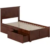 Nantucket Twin Platform Bed with Footboard, 2 Drawers & Charging in Walnut