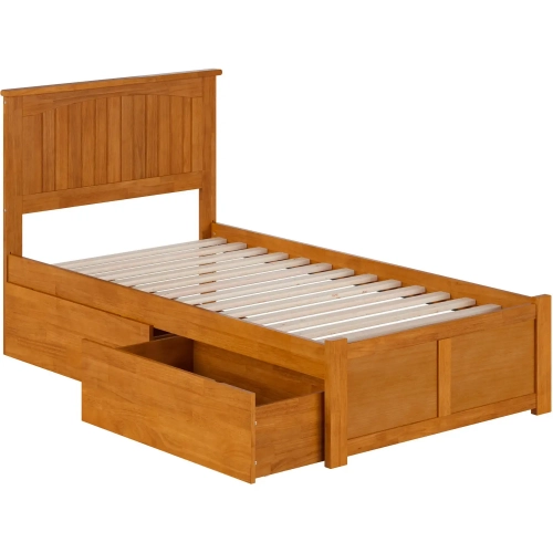 Nantucket Twin Platform Bed with Footboard, 2 Drawers & Charging in Light Toffee