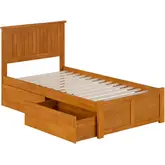 Nantucket Twin Platform Bed with Footboard, 2 Drawers & Charging in Light Toffee