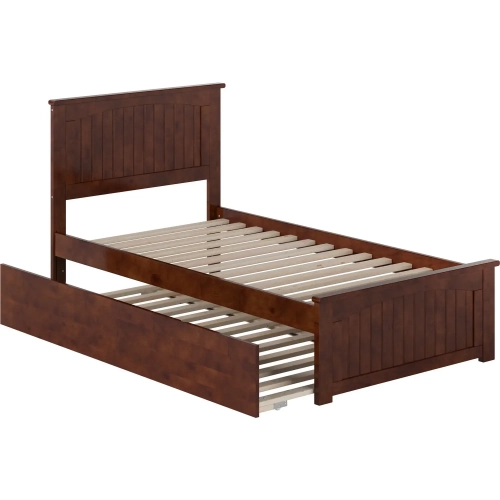 Nantucket Twin Platform Bed with Footboard, Twin Trundle & Charging in Walnut
