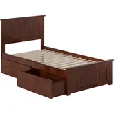 Nantucket Twin Platform Bed with Footboard, 2 Drawers & Charging in Walnut