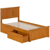 Nantucket Twin Platform Bed with Footboard, 2 Drawers & Charging in Light Toffee