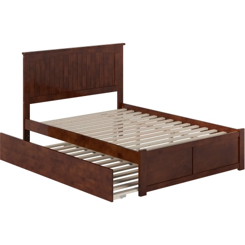Nantucket Full Platform Bed with Footboard, Twin Trundle & Charging in Walnut