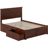 Nantucket Full Platform Bed with Footboard, 2 Drawers & Charging in Walnut