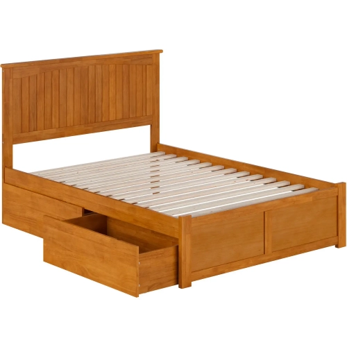 Nantucket Full Platform Bed with Footboard, 2 Drawers & Charging in Light Toffee