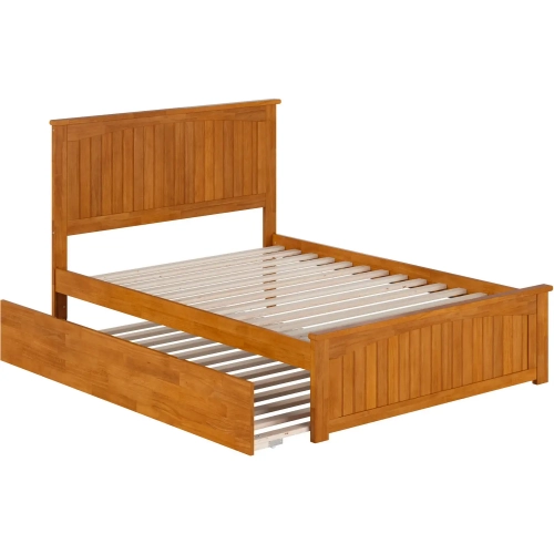 Nantucket Full Platform Bed with Footboard, Full Trundle & Charging in Light Toffee