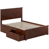 Nantucket Full Platform Bed with Footboard, 2 Drawers & Charging in Walnut