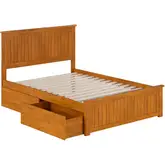 Nantucket Full Platform Bed with Footboard, 2 Drawers & Charging in Light Toffee