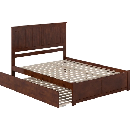 Nantucket Queen Platform Bed with Footboard, Twin XL Trundle & Charging in Walnut