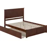 Nantucket Queen Platform Bed with Footboard, Twin XL Trundle & Charging in Walnut