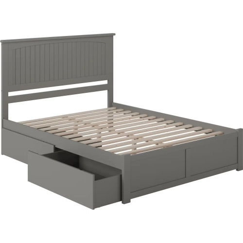 Nantucket Queen Platform Bed with Flat Footboard & 2 Bed Drawers in Atlantic Grey