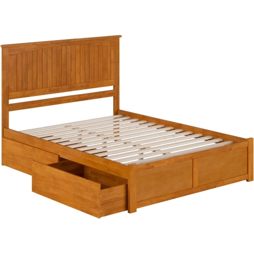 Nantucket Queen Platform Bed with Footboard, 2 Drawers & Charging in Light Toffee