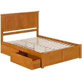 Nantucket Queen Platform Bed with Footboard, 2 Drawers & Charging in Light Toffee