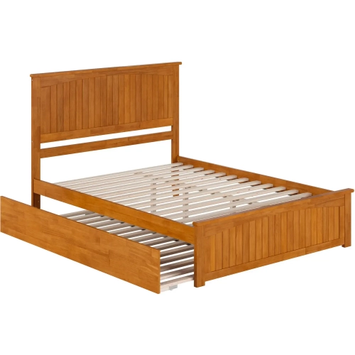 Nantucket Queen Platform Bed with Footboard, Twin XL Trundle & Charging in Light Toffee