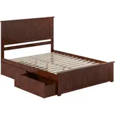Nantucket Queen Platform Bed with Footboard, 2 Drawers & Charging in Walnut
