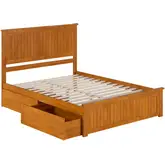 Nantucket Queen Platform Bed with Footboard, 2 Drawers & Charging in Light Toffee