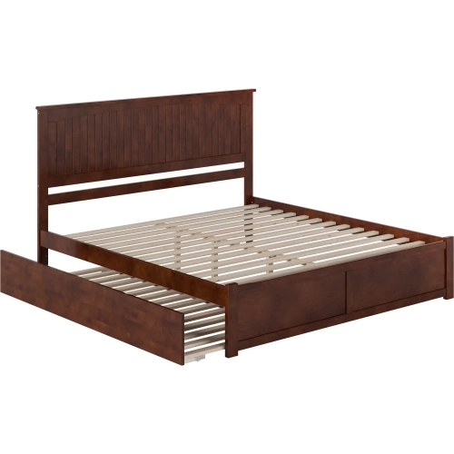 Nantucket King Platform Bed with Footboard, Twin XL Trundle & Charging in Walnut