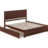 Nantucket King Platform Bed with Footboard, Twin XL Trundle & Charging in Walnut