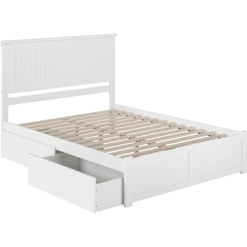 Nantucket King Bed with Flat Panel Footboard & 2 Urban Bed Drawers in White
