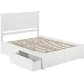 Nantucket King Bed with Flat Panel Footboard & 2 Urban Bed Drawers in White