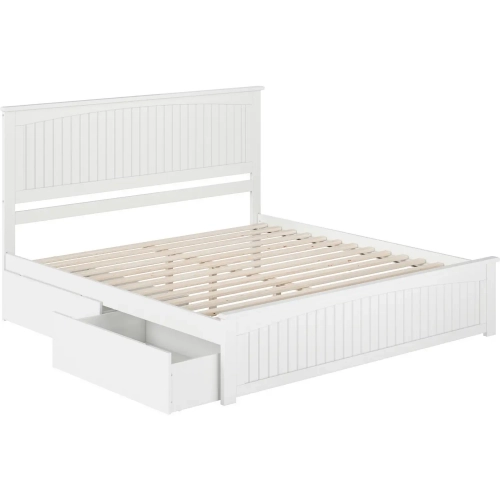 Nantucket King Platform Bed with Footboard, 2 Drawers & Charging in White