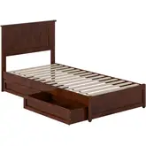 Malta Twin XL Platform Bed with Panel Footboard, Drawers & Charging in Walnut Finish