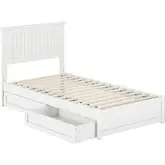 Malta Twin Platform Bed with Panel Footboard, Drawers & Charging in White