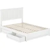 Malta Full Platform Bed with Panel Footboard, Drawers & Charging in White