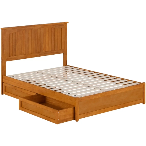 Malta Full Platform Bed with Panel Footboard, Drawers & Charging in Light Toffee