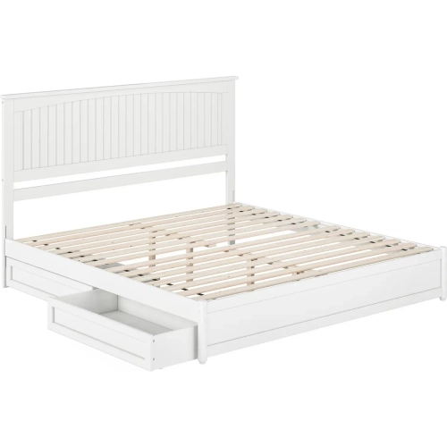 Malta King Platform Bed with Panel Footboard, Drawers & Charging in White