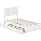 Malta Twin Platform Bed with Panel Footboard, Twin Trundle & Charging in White