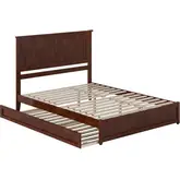 Malta Queen Platform Bed with Panel Footboard, Twin XL Trundle & Charging in Walnut Finish