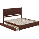 Malta King Platform Bed with Panel Footboard, Twin XL Trundle & Charging in Walnut Finish