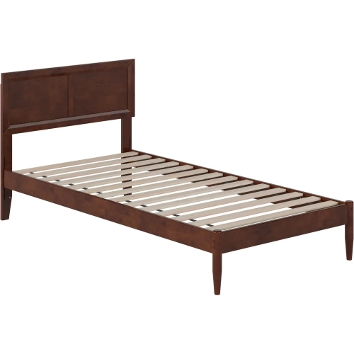 Ellarie Twin XL Platform Bed in Walnut Finish Wood