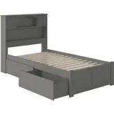 Newport Twin XL Platform Bed with Flat Panel Footboard & 2 Under Bed Drawers in Atlantic Grey