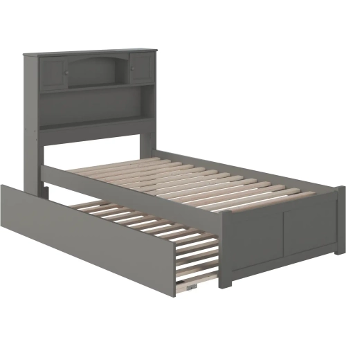 Newport Twin Platform Bed with Flat Panel Footboard & Trundle in Atlantic Grey