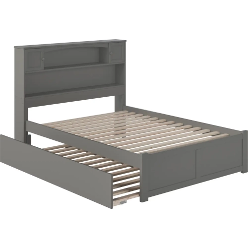 Newport Full Platform Bed with Flat Footboard & Twin Trundle Bed in Atlantic Grey