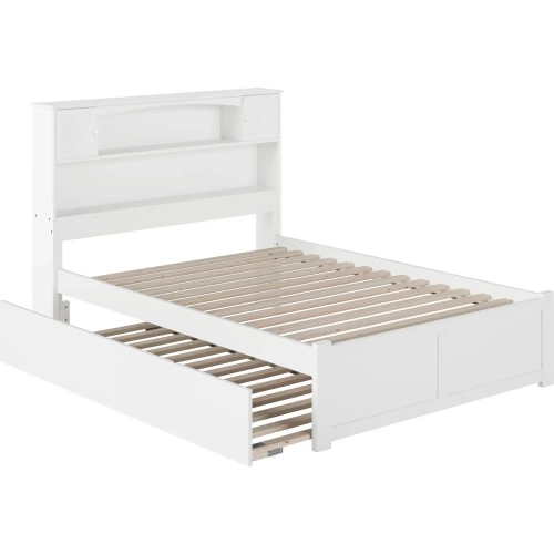 Newport Full Platform Bed with Flat Panel Foot Board & Full Urban Trundle in White