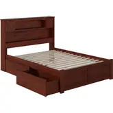 Newport Bookcase Full Bed with Flat Panel Footboard & 2 Urban Bed Drawers in Antique Walnut