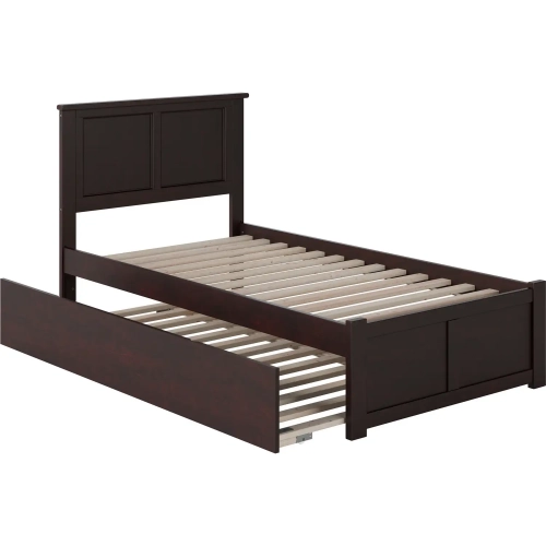 Madison Twin XL Platform Bed with Footboard & Twin XL Trundle in Espresso Wood