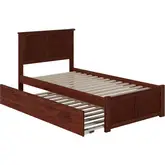 Madison Twin XL Platform Bed with Footboard & Twin XL Trundle in Walnut Wood