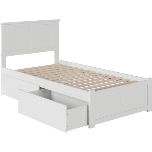 Madison Twin XL Platform Bed with Footboard & 2 Drawers in White Wood